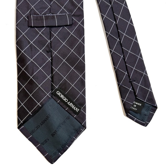 Giorgio Armani Other - Giorgio Armani Mens Dark Grey White Grid Silk Neck Tie W: 3.5" L: 60"